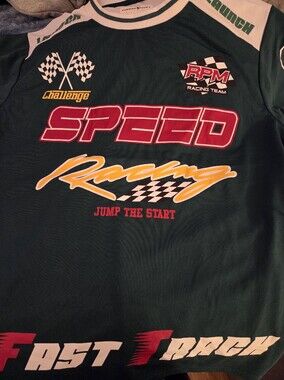 Speed Racing Men’s Jersey - Dark Green with Red and Yellow Graphics